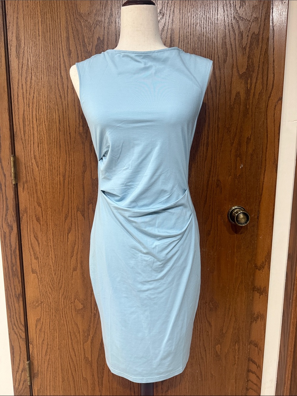 MOTF Light Blue Sleeveless Draped Midi Dress